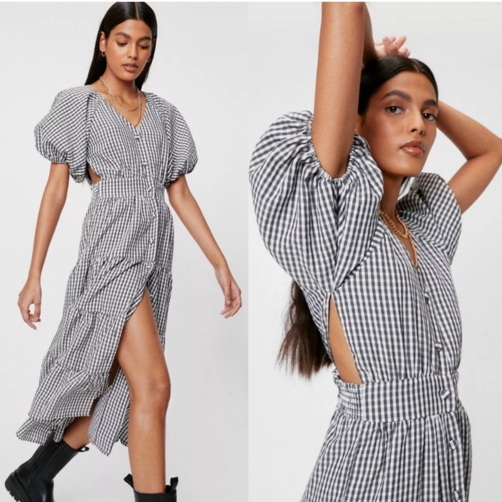 Nasty Gal Black and White Gingham High Low Dress size us0